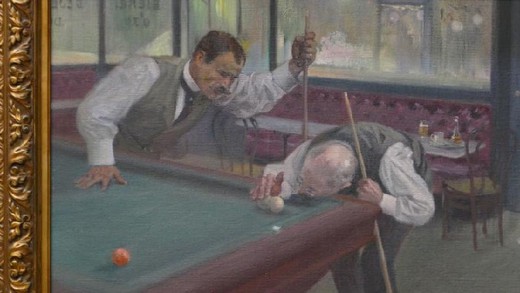 Antique painting "Billiard Party"