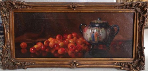 Антикварная картина «Натюрморт с вишнями»