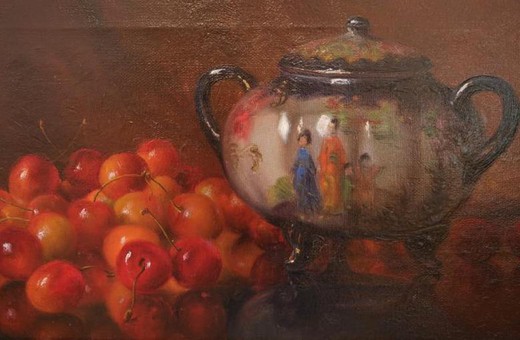 Антикварная картина «Натюрморт с вишнями»