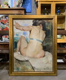 Antique painting "The Nude Flutist"