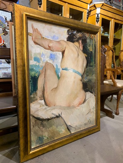 Antique painting "The Nude Flutist"