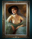 Антикварная картина «Дама с веером»
