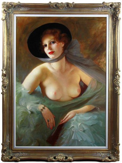 Антикварная картина «Дама с веером»