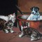 Антикварная картина «Котята и собака»