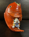 Antique sculpture "Ebisu and carp"