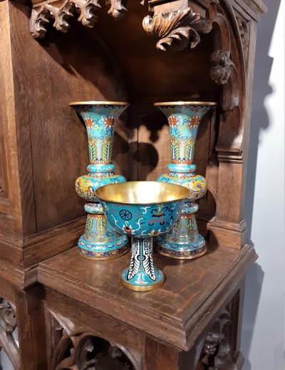 Antique vases using the cloisonne technique.