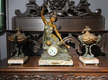 Antique fireplace set with a clock "Captive butterfly"