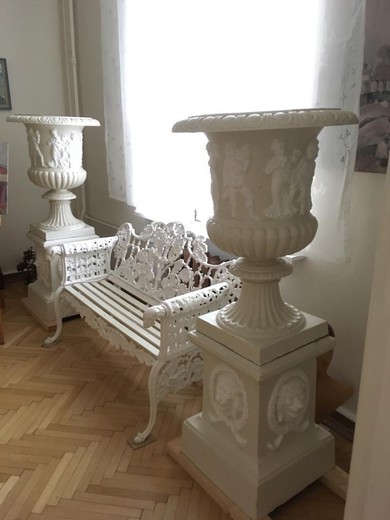 Pair cast iron benches
