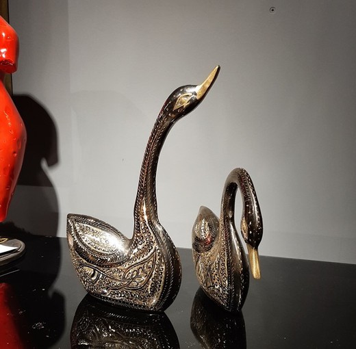 Pair antique sculptures of swans