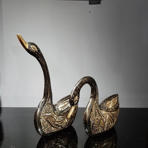 Pair antique sculptures of swans