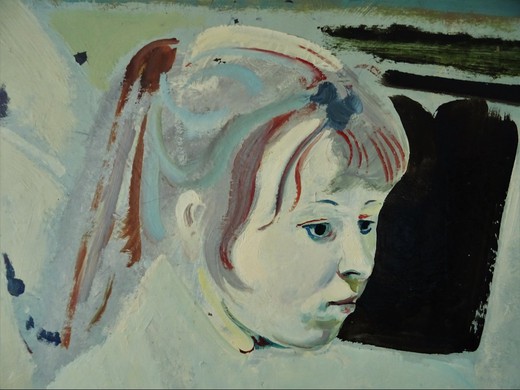 Антикварная картина "Девушка за пианино"