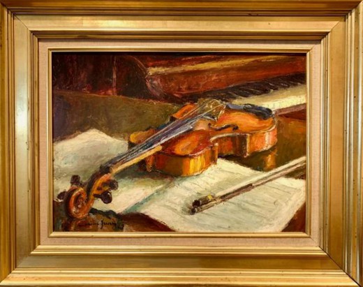 Антикварная картина "Скрипка"
