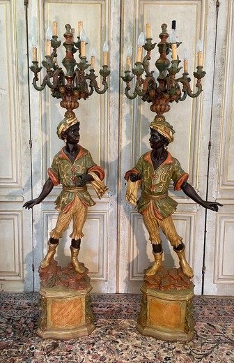 Antique pair Nubian floor lamps