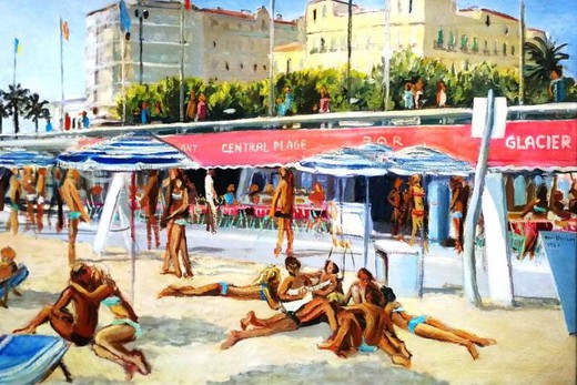 Антикварная картина "Пляж Сен-Рафаэль"