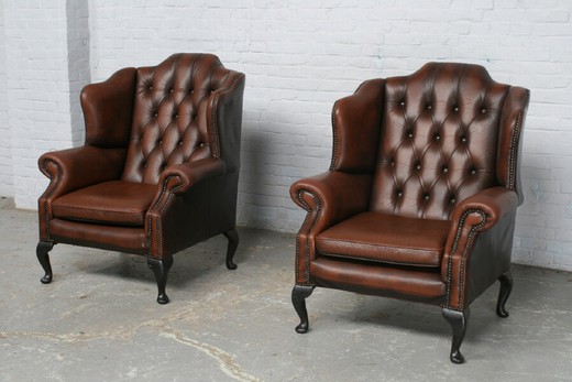 Pair antique Chesterfield armchairs