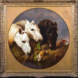 Antique painting "Three horses"