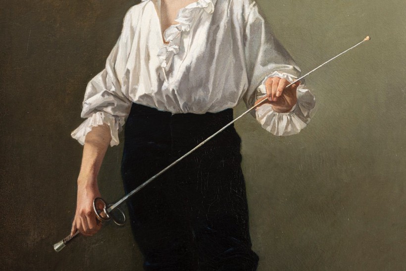 Antique painting "Fencing Lesson"