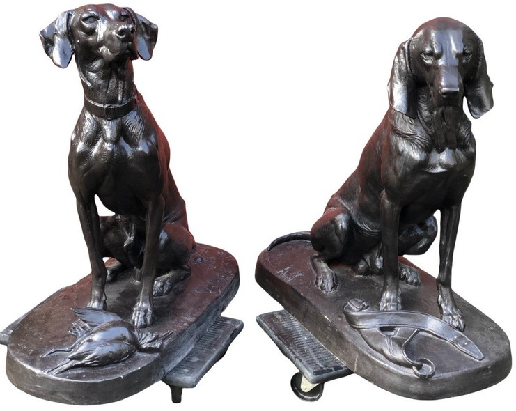 Antique pair sculptures "Hounds"