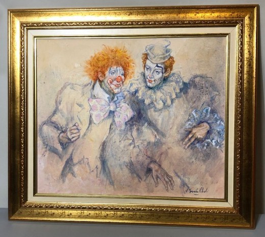 Vintage painting "Clowns"