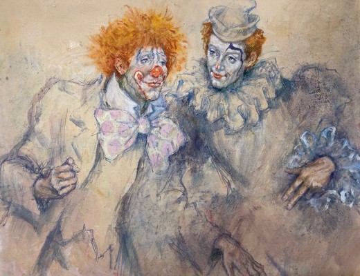 Vintage painting "Clowns"