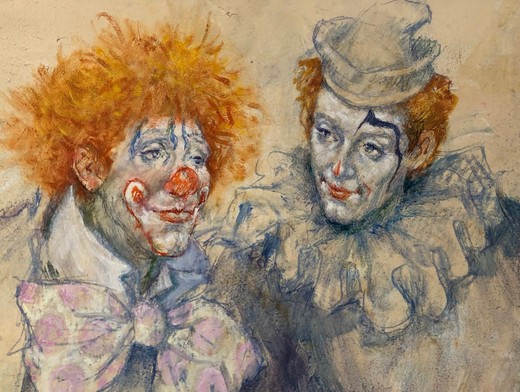 Vintage painting "Clowns"