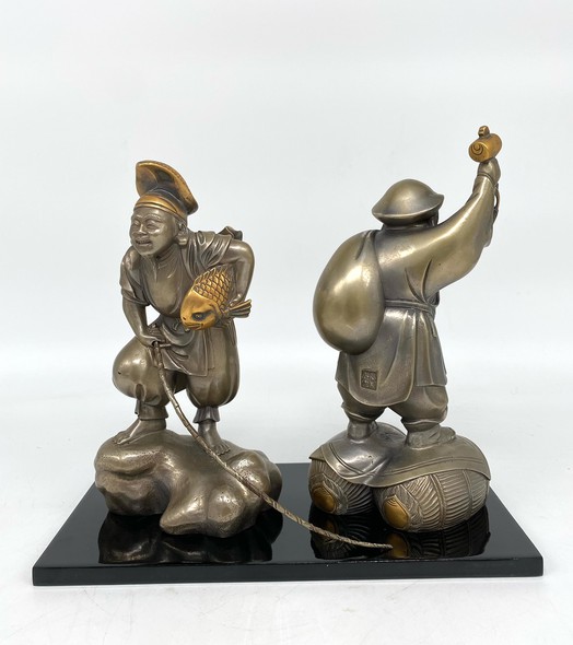 Антикварная скульптурная композиция «Эбису и Дайкоку»