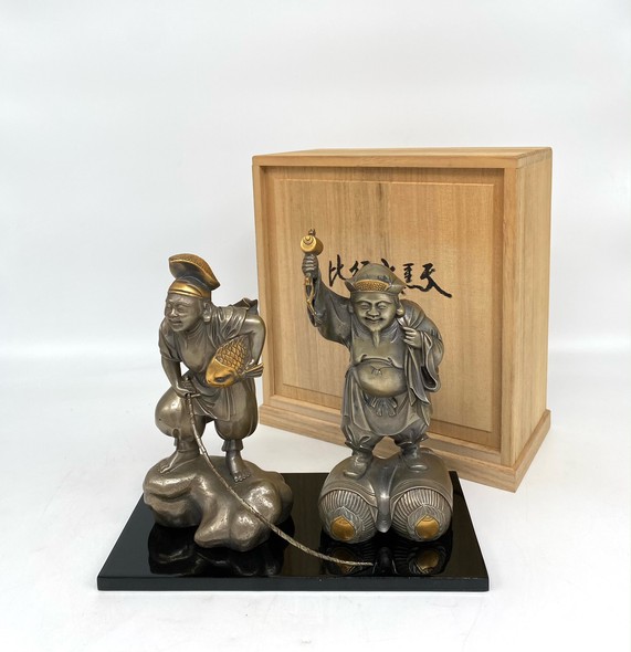 Антикварная скульптурная композиция «Эбису и Дайкоку»