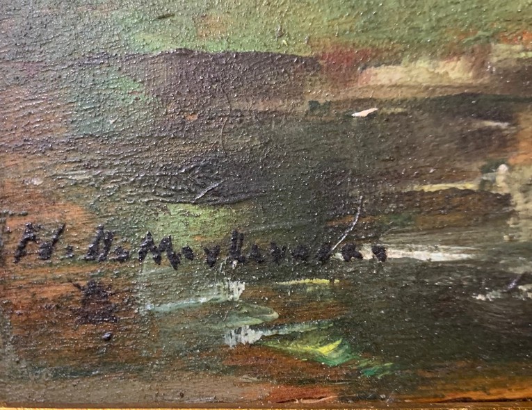 Антикварная картина «Речной пейзаж»