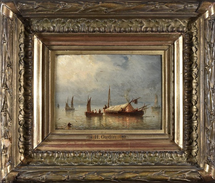 Антикварная картина "Рыбаки"