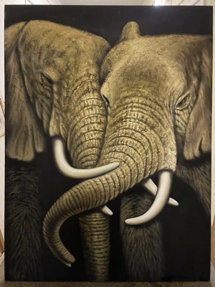 Antique painting "Elephants"