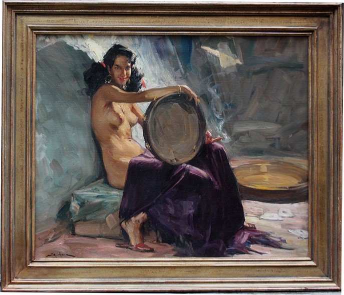 Antique painting "Dancer with tambourine"