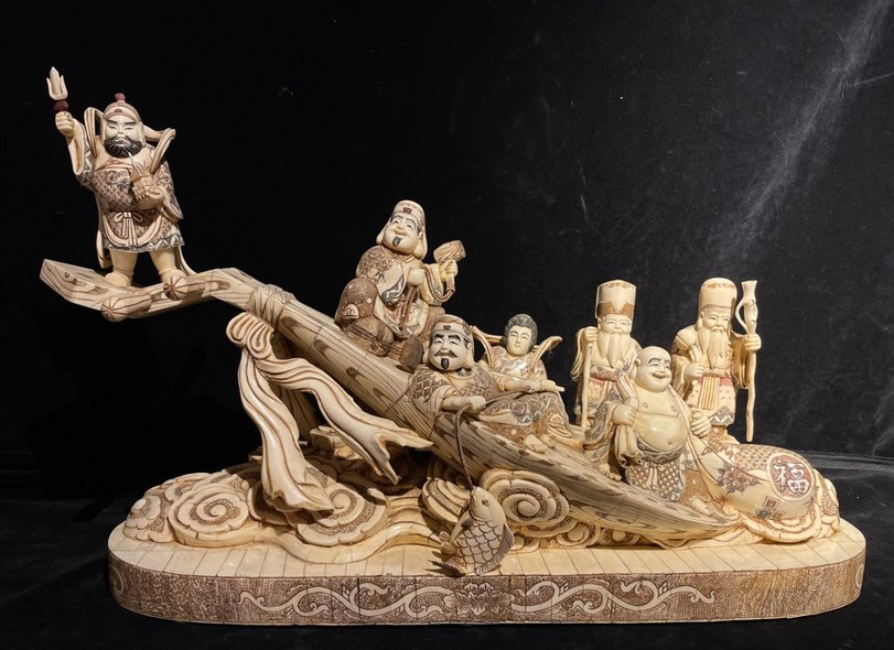 Антикварная скульптурная композиция «Семь богов счастья»