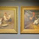 Antique pair paintings "Rooster and hens in a chicken coop" and "Rooster with hens and chicks".