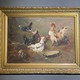 Antique pair paintings "Rooster and hens in a chicken coop" and "Rooster with hens and chicks".
