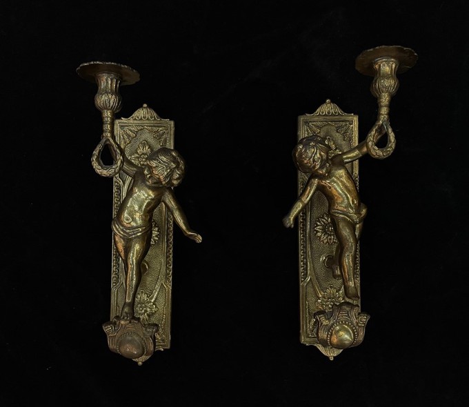 Antique pair candlesticks "Putti"