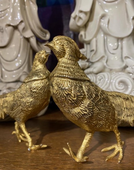 Antique pair sculptures "Pheasants"