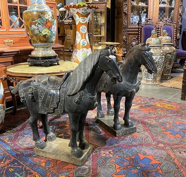 Antique pair sculptures of horses