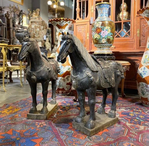 Antique pair sculptures of horses