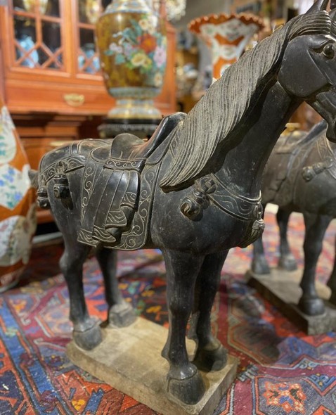 Antique pair sculptures of horses