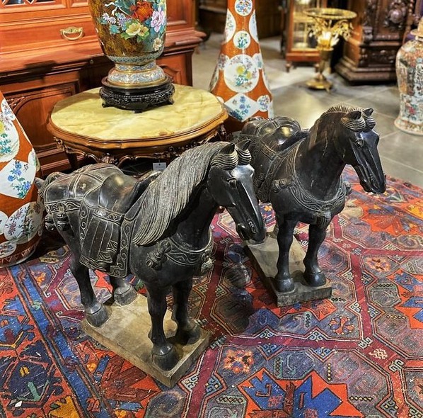 Antique pair sculptures of horses