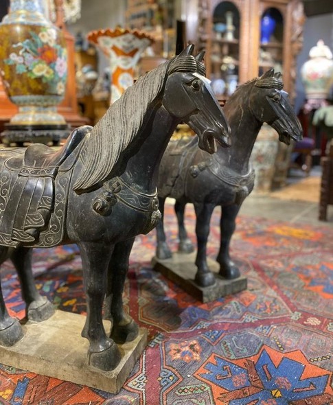 Antique pair sculptures of horses