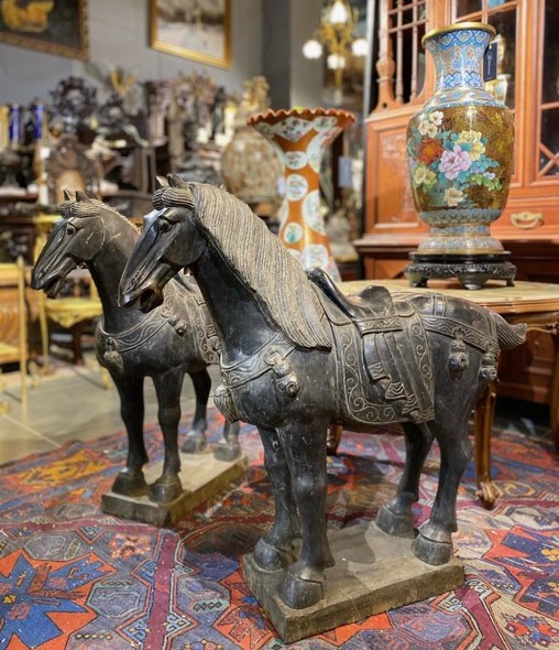 Antique pair sculptures of horses