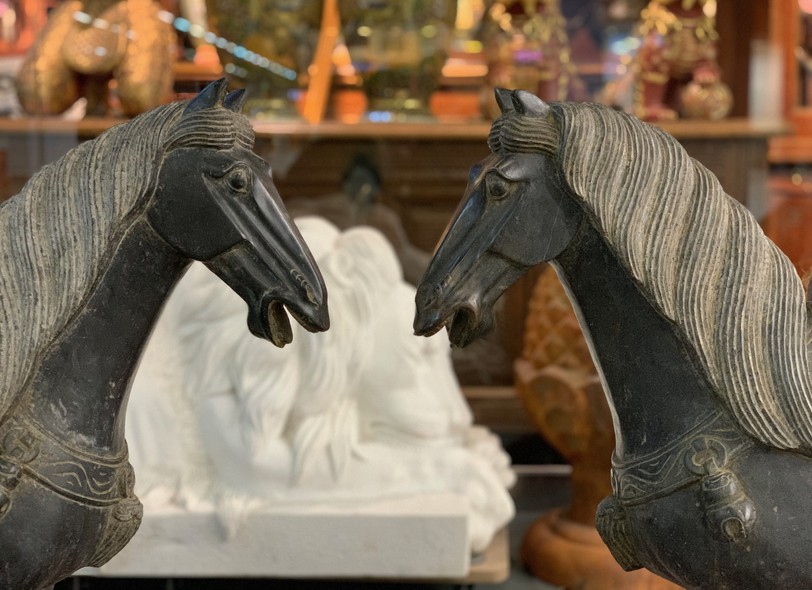 Antique pair sculptures of horses