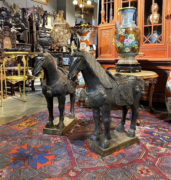 Antique pair sculptures of horses