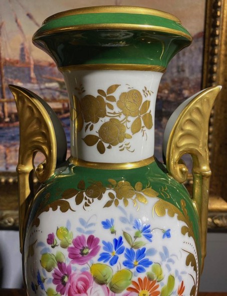 Pair antique green vases