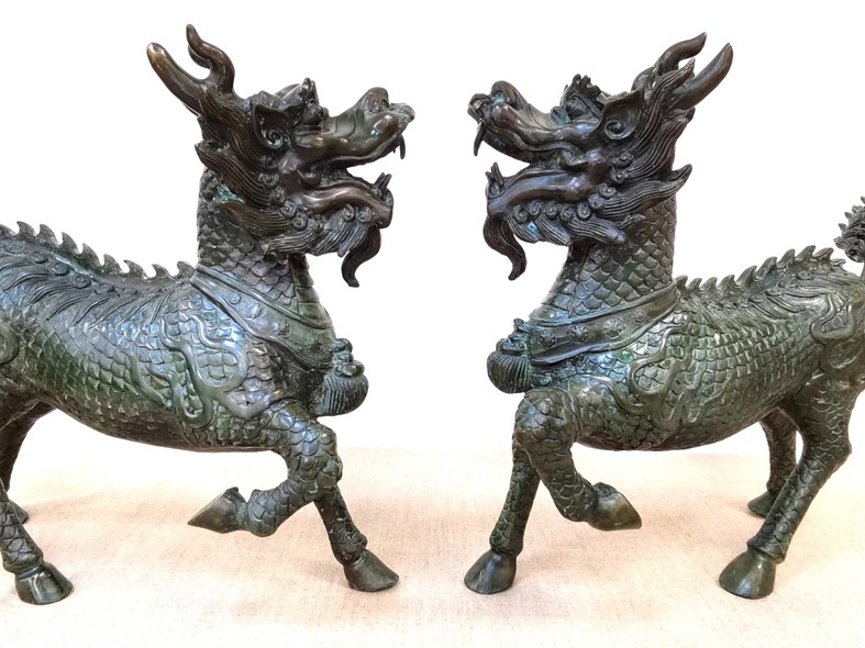 Pair sculptures of Chinese unicorns "Qilin"