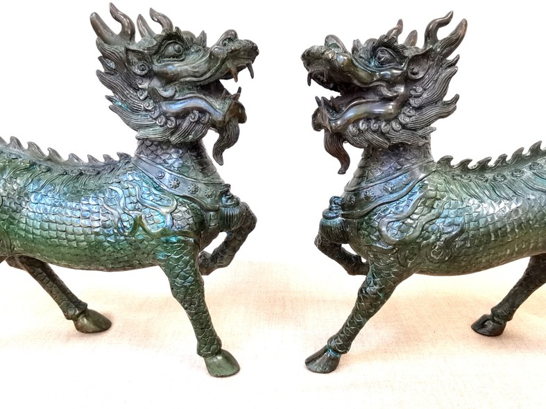 Pair sculptures of Chinese unicorns "Qilin"