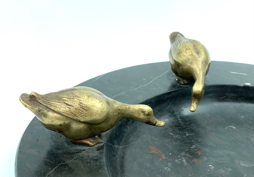 Antique business card holder "Ducks at the watering hole"