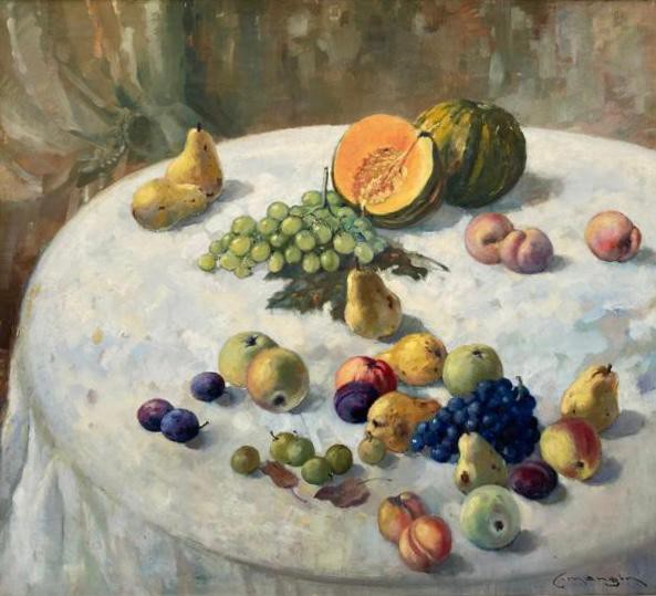 Антикварная картина «Стол с фруктами»
