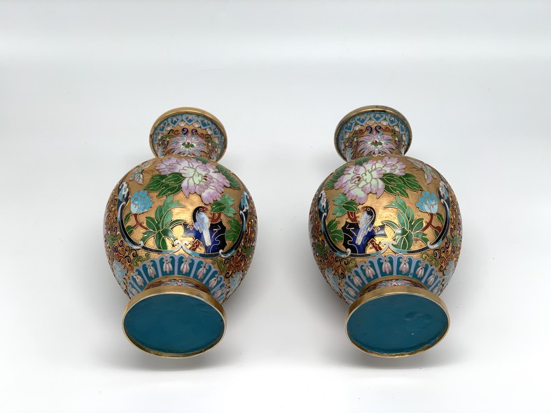 Antique pair of cloisonne vases